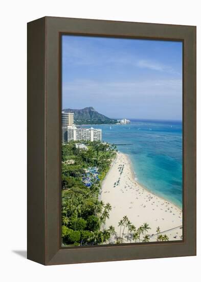 Waikiki Beach and Diamond Head, Waikiki, Honolulu, Oahu, Hawaii, United States of America, Pacific-Michael DeFreitas-Framed Premier Image Canvas