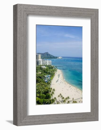 Waikiki Beach and Diamond Head, Waikiki, Honolulu, Oahu, Hawaii, United States of America, Pacific-Michael DeFreitas-Framed Photographic Print