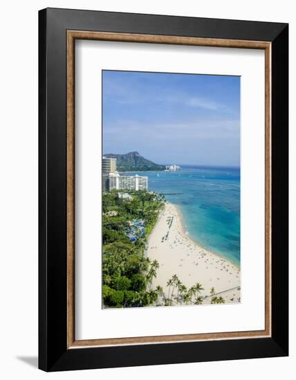 Waikiki Beach and Diamond Head, Waikiki, Honolulu, Oahu, Hawaii, United States of America, Pacific-Michael DeFreitas-Framed Photographic Print