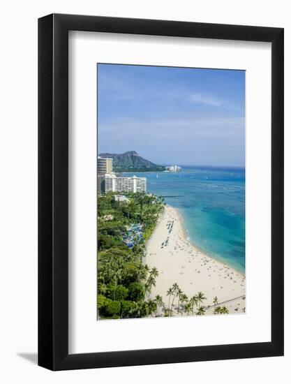 Waikiki Beach and Diamond Head, Waikiki, Honolulu, Oahu, Hawaii, United States of America, Pacific-Michael DeFreitas-Framed Photographic Print