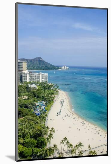 Waikiki Beach and Diamond Head, Waikiki, Honolulu, Oahu, Hawaii, United States of America, Pacific-Michael DeFreitas-Mounted Photographic Print