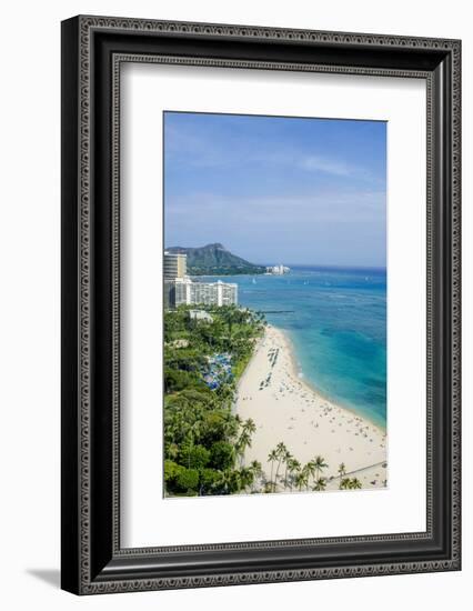 Waikiki Beach and Diamond Head, Waikiki, Honolulu, Oahu, Hawaii, United States of America, Pacific-Michael DeFreitas-Framed Photographic Print