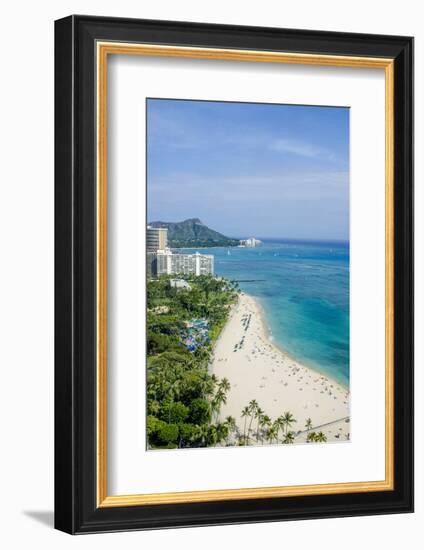 Waikiki Beach and Diamond Head, Waikiki, Honolulu, Oahu, Hawaii, United States of America, Pacific-Michael DeFreitas-Framed Photographic Print