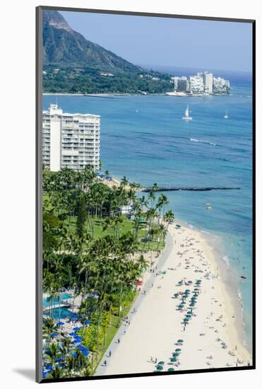 Waikiki Beach and Diamond Head, Waikiki, Honolulu, Oahu, Hawaii, United States of America, Pacific-Michael DeFreitas-Mounted Photographic Print