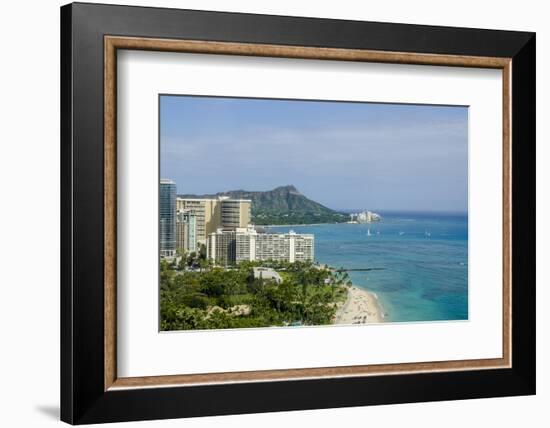 Waikiki Beach and Diamond Head, Waikiki, Honolulu, Oahu, Hawaii, United States of America, Pacific-Michael DeFreitas-Framed Photographic Print