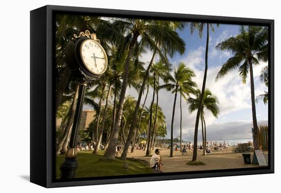 Waikiki Beach Clock, Honolulu, O'ahu, Hawaii (photo)-null-Framed Premier Image Canvas