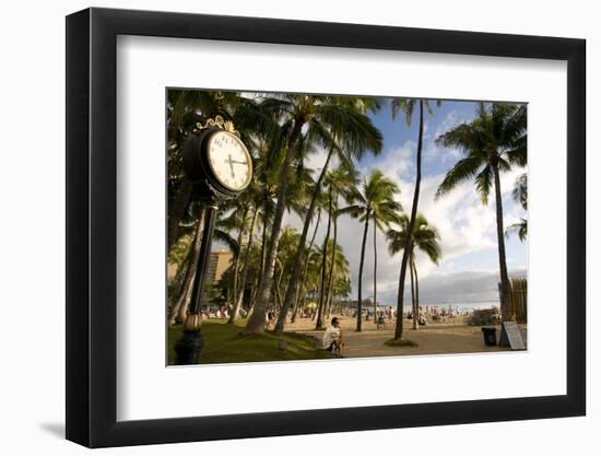 Waikiki Beach Clock, Honolulu, O'ahu, Hawaii (photo)-null-Framed Photographic Print