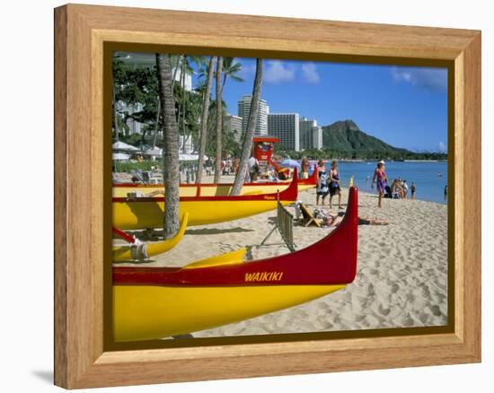 Waikiki Beach, Honolulu, Oahu, Hawaiian Islands, United States of America, Pacific, North America-Geoff Renner-Framed Premier Image Canvas