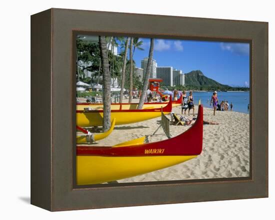 Waikiki Beach, Honolulu, Oahu, Hawaiian Islands, United States of America, Pacific, North America-Geoff Renner-Framed Premier Image Canvas