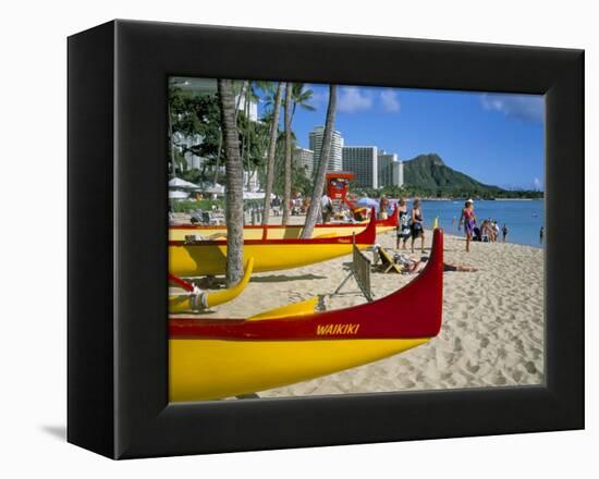 Waikiki Beach, Honolulu, Oahu, Hawaiian Islands, United States of America, Pacific, North America-Geoff Renner-Framed Premier Image Canvas