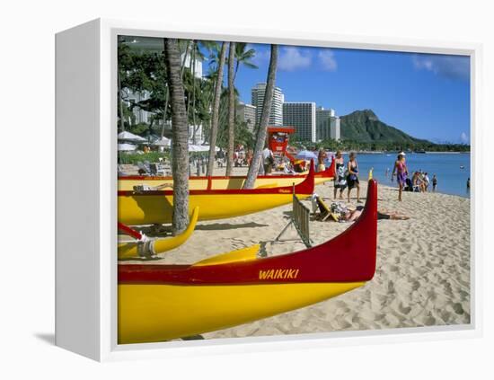 Waikiki Beach, Honolulu, Oahu, Hawaiian Islands, United States of America, Pacific, North America-Geoff Renner-Framed Premier Image Canvas