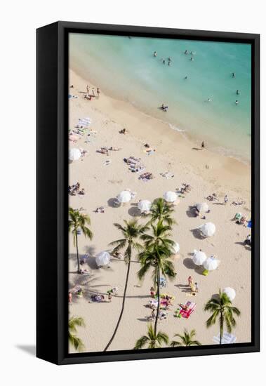 Waikiki Beach, Waikiki, Honolulu, Oahu, Hawaii, United States of America, Pacific-Michael DeFreitas-Framed Premier Image Canvas