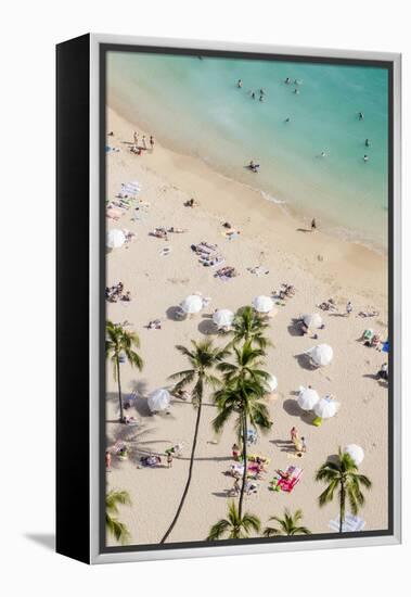 Waikiki Beach, Waikiki, Honolulu, Oahu, Hawaii, United States of America, Pacific-Michael DeFreitas-Framed Premier Image Canvas