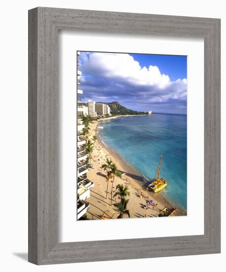 Waikiki Beach with Diamond Head, Honolulu, Oahu, Hawaii-Bill Bachmann-Framed Photographic Print