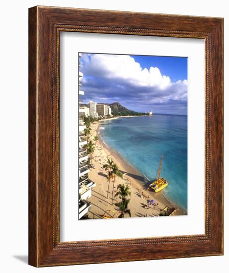 Waikiki Beach with Diamond Head, Honolulu, Oahu, Hawaii-Bill Bachmann-Framed Photographic Print