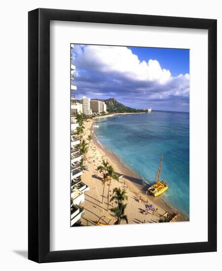 Waikiki Beach with Diamond Head, Honolulu, Oahu, Hawaii-Bill Bachmann-Framed Photographic Print