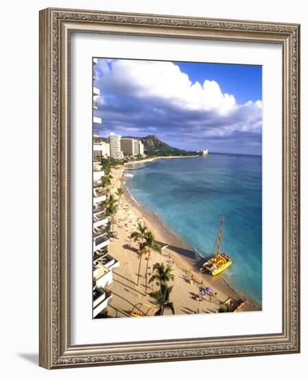 Waikiki Beach with Diamond Head, Honolulu, Oahu, Hawaii-Bill Bachmann-Framed Photographic Print