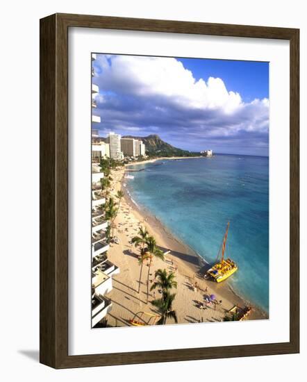 Waikiki Beach with Diamond Head, Honolulu, Oahu, Hawaii-Bill Bachmann-Framed Photographic Print