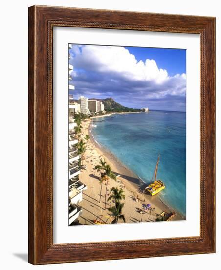 Waikiki Beach with Diamond Head, Honolulu, Oahu, Hawaii-Bill Bachmann-Framed Photographic Print