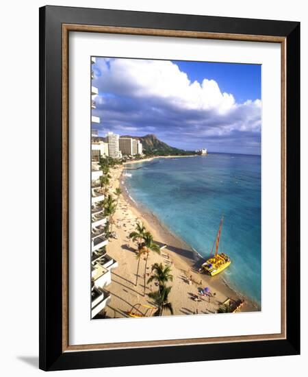 Waikiki Beach with Diamond Head, Honolulu, Oahu, Hawaii-Bill Bachmann-Framed Photographic Print