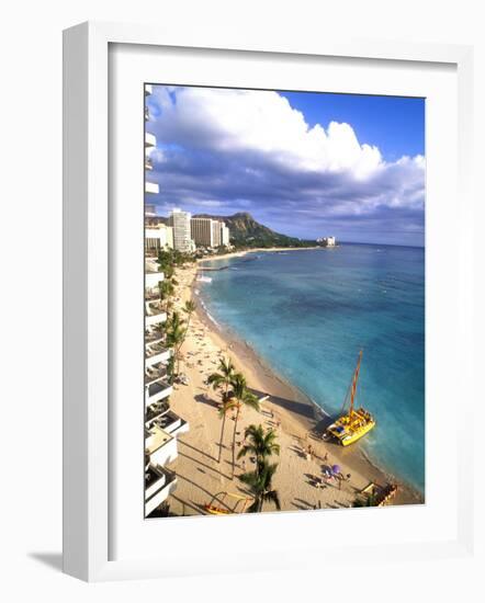 Waikiki Beach with Diamond Head, Honolulu, Oahu, Hawaii-Bill Bachmann-Framed Photographic Print