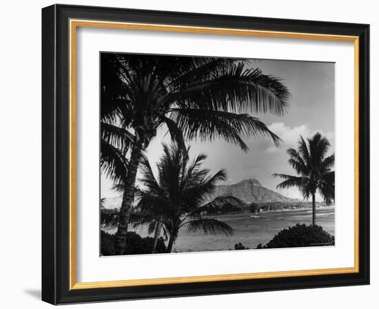 Waikiki Beach with Diamond Head in Rear as Seen from Across the Bay at the Royal Hawaiian-William C^ Shrout-Framed Photographic Print