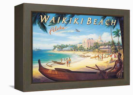 Waikiki Beach-Kerne Erickson-Framed Stretched Canvas