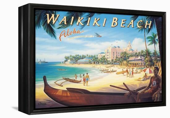 Waikiki Beach-Kerne Erickson-Framed Stretched Canvas