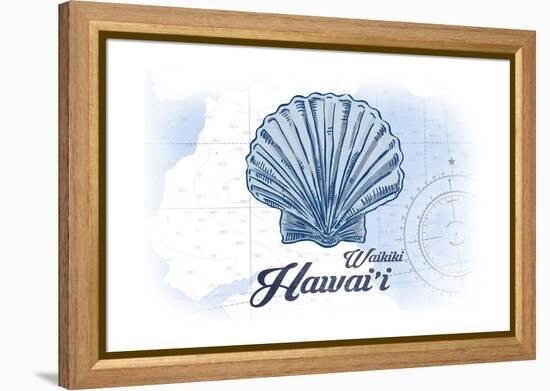 Waikiki, Hawaii - Scallop Shell - Blue - Coastal Icon-Lantern Press-Framed Stretched Canvas