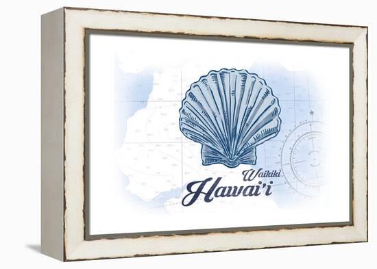 Waikiki, Hawaii - Scallop Shell - Blue - Coastal Icon-Lantern Press-Framed Stretched Canvas