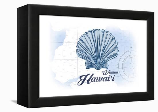 Waikiki, Hawaii - Scallop Shell - Blue - Coastal Icon-Lantern Press-Framed Stretched Canvas