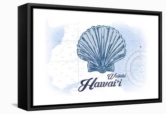 Waikiki, Hawaii - Scallop Shell - Blue - Coastal Icon-Lantern Press-Framed Stretched Canvas