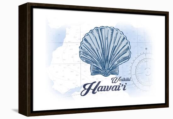 Waikiki, Hawaii - Scallop Shell - Blue - Coastal Icon-Lantern Press-Framed Stretched Canvas