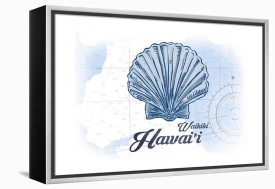 Waikiki, Hawaii - Scallop Shell - Blue - Coastal Icon-Lantern Press-Framed Stretched Canvas