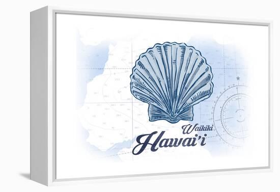 Waikiki, Hawaii - Scallop Shell - Blue - Coastal Icon-Lantern Press-Framed Stretched Canvas