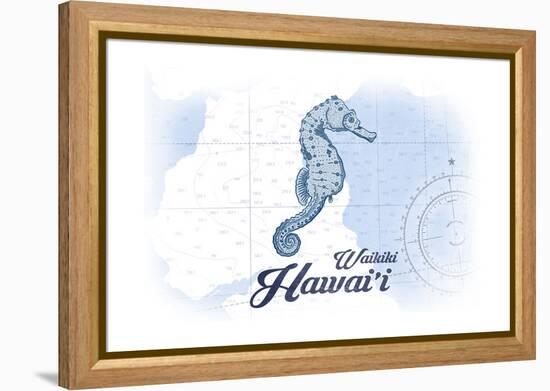 Waikiki, Hawaii - Seahorse - Blue - Coastal Icon-Lantern Press-Framed Stretched Canvas