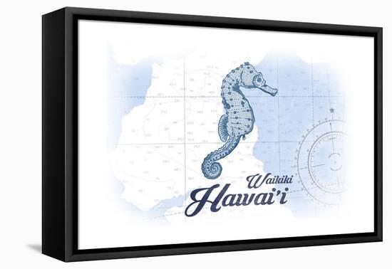 Waikiki, Hawaii - Seahorse - Blue - Coastal Icon-Lantern Press-Framed Stretched Canvas