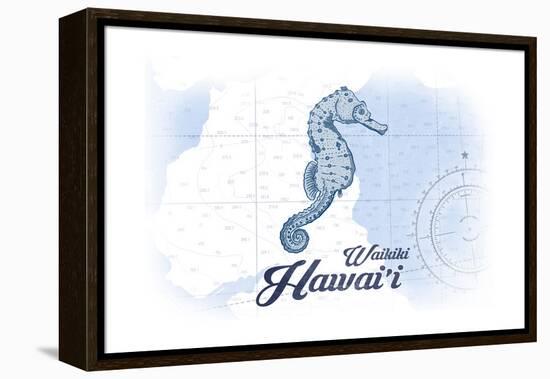 Waikiki, Hawaii - Seahorse - Blue - Coastal Icon-Lantern Press-Framed Stretched Canvas