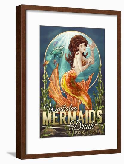 Waikoloa, Hawaii - Mermaids Drink for Free-Lantern Press-Framed Art Print