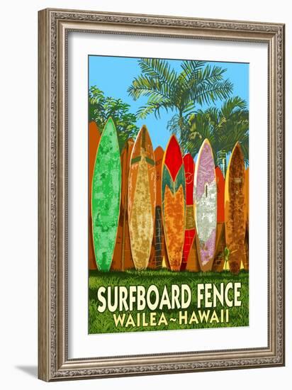 Wailea, Hawaii - Surfboard Fence-Lantern Press-Framed Art Print