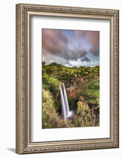 Wailua waterfalls at sunset seen from the lookout, Hawaii, USA-ClickAlps-Framed Photographic Print