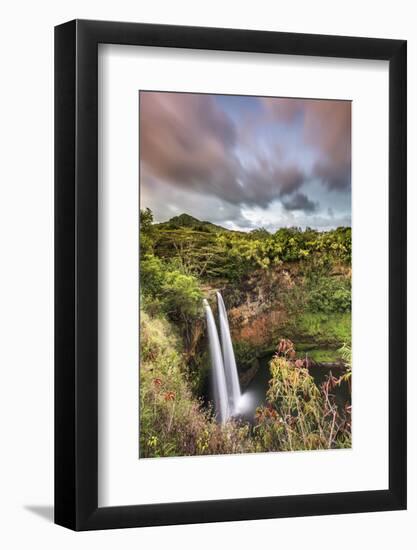 Wailua waterfalls at sunset seen from the lookout, Hawaii, USA-ClickAlps-Framed Photographic Print