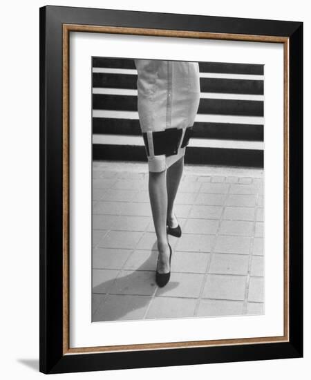 Waist-Down View of Dress with Belt as an Accent around Knees-Nina Leen-Framed Photographic Print