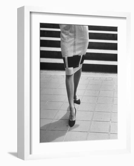 Waist-Down View of Dress with Belt as an Accent around Knees-Nina Leen-Framed Photographic Print