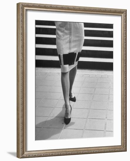 Waist-Down View of Dress with Belt as an Accent around Knees-Nina Leen-Framed Photographic Print