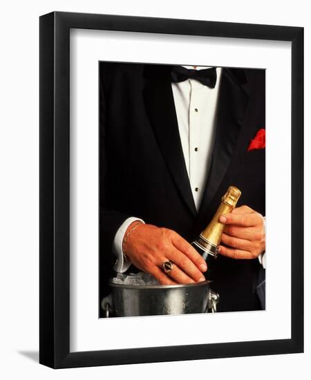 Waiter in Tuxedo with Bottle of Chilled Champagne-Bill Bachmann-Framed Photographic Print