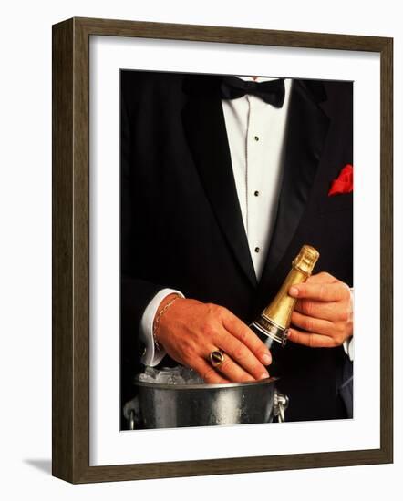 Waiter in Tuxedo with Bottle of Chilled Champagne-Bill Bachmann-Framed Photographic Print