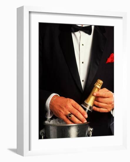 Waiter in Tuxedo with Bottle of Chilled Champagne-Bill Bachmann-Framed Photographic Print