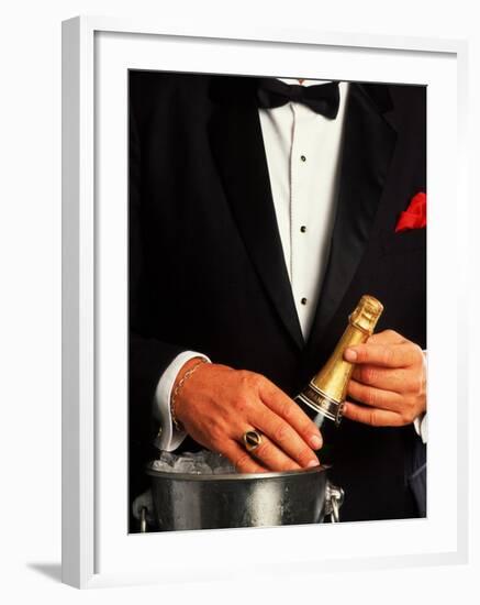 Waiter in Tuxedo with Bottle of Chilled Champagne-Bill Bachmann-Framed Photographic Print