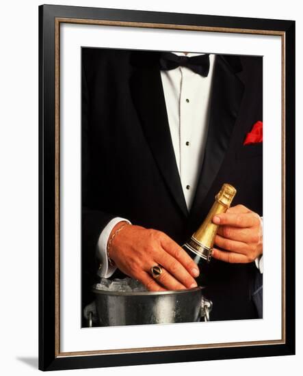 Waiter in Tuxedo with Bottle of Chilled Champagne-Bill Bachmann-Framed Photographic Print